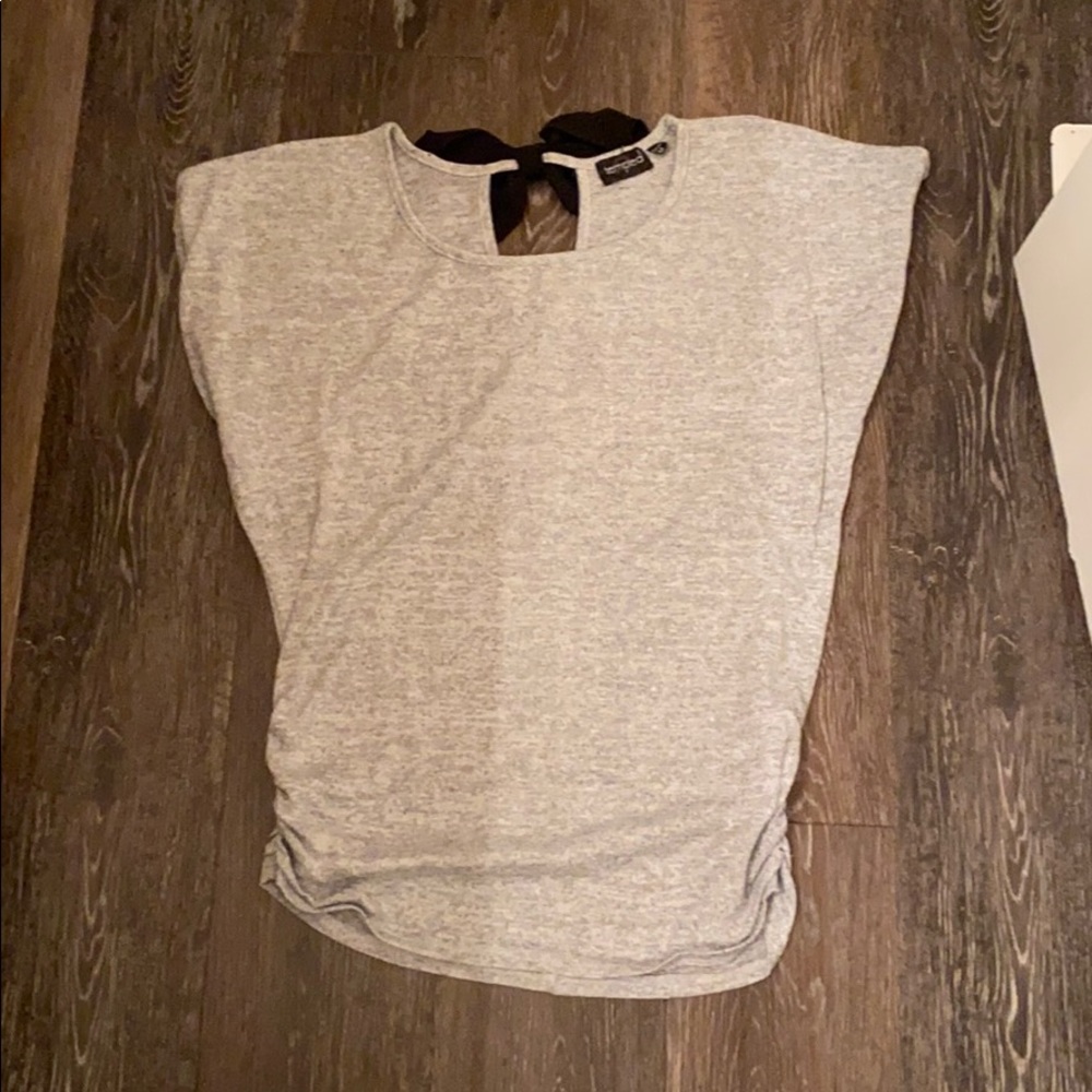 Grey blouse with keyhole back and bow detail